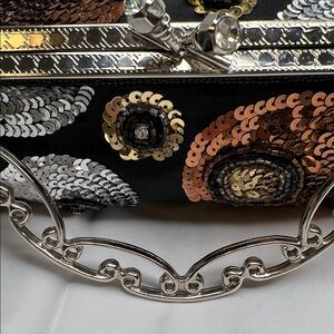 Aldo Black and Gold Sequin Clutch w/ silver-tone ornate handle